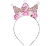 Shirene Pink Birthday Crown, Princess Tiara Headband for Girls, Festive Birthday Headpiece with Glitter & Flowers