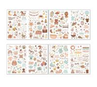 Shirene Scrapbook Stickers,4 Sheets Sticker Album Shower Stickers Various Patterns Scrapbook Cartoon Stickers for Photo Album Girl Boy DIY Birthday Party Invitation Cards Gift