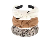 Shirene Women's 3 Pack Leopard & Solid Color Elastic Knotted Headbands, Non Slip, Wide, Comfortable, Suitable for All Ages & Hair Types, Sports & Casual