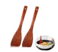 Shirene Wooden Spatula,2 PCS Wooden Cooking Utensils Heat-Resistant Kitchen Spatula Non Stick Woodens Cooking Utensils Long Handled Frying Kitchen Spatulas Turners for Pan and Wok
