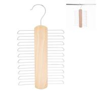 Shirene Wooden Tie Hanger & Belt Rack Organiser - 20 Chrome Swivel Hook Space Saving Storage for Ties, Belts, Scarves, Hijab - Beech Wood Wardrobe Closet Accessory