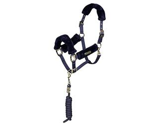 Shires ARMA Faux Fur Headcollar & Lead Rope Pony Navy Blue