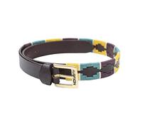 Shires Aubrion Drover Skinny Polo Belt in Yellow/Dark Green/Purple 80Cm, Y/Dg/P