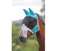 Shires Fine Mesh Fly Mask with Ears and Nose Fringe Teal - Small PONY