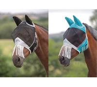 Shires Fly Mask Fine Mesh with Ears and Nose Fringe Teal Pony