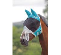 Shires Fly Mask Fine Mesh with Ears and Nose Fringe Teal Pony