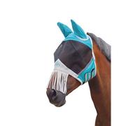 Shires Fine Mesh Horse Fly Mask With Ears & Nose Fringe Teal (Pony)