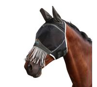 Shires FlyGuard Pro Air Motion Fly Mask with Ears & Fringe - Cob Size |Breathable Air Motion Fabric for Comfort | Protects Against Flies & Insects | Turnout & Grazing | Khaki