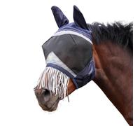 Shires FlyGuard Pro Fine Mesh Fly Mask with Ears & Nose Fringe - XS Pony Size | Lightweight Breathable Mesh Fly & Insect Protection | Secure Fit for Turnout & Grazing | Navy Colour
