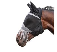 Shires FlyGuard Pro Fine Mesh Fly Mask with Ears & Nose Fringe - XS Pony Size | Lightweight Breathable Mesh Fly & Insect Protection | Secure Fit for Turnout & Grazing | Jet Colour