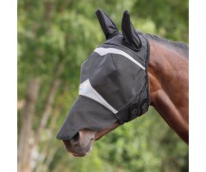 Shires FlyGuardPro Fine Mesh Fly Mask with Ears & Nose Extension - Black - Size: Small Pony
