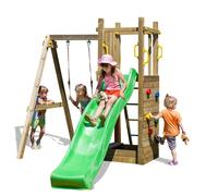 Shires Funny 3 Rumble Ridge Rock Wall with Single Swing - Outdoor Play Set in Light Brown Shires Light Brown