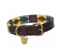 Shires Leather Dog Collar Yellow/dark Green/purple (M - Neckline: 16In-20In)