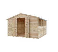 Shires Overlap 10 x 15 Feet Dip Treated Apex Shed Double Door with Windows in Brown Shires Brown