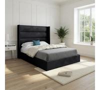 Shireshead Winged Upholstered Black Soft Velvet Designer Bed Frame