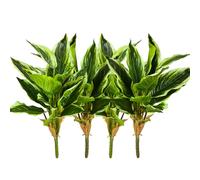Shirfloral 4Packs Variegated Hosta Artificial Plant 17.7" Faux Green Dieffenbachia Plant Greenery Aesthetic House Plants Outdoor Shrubs Indoor Office Yard UV Resistant Planter Filler