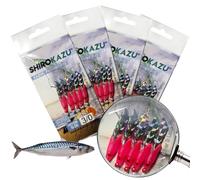 SHIROKAZU Luminous Mackerel Feather Lures - Anti-Rust Steel Hooks, Versatile Use for Freshwater & Saltwater Fishing - 5 Hooks Each, Ideal for Sea Bass, Trout, Perch, Carp (Pink Squid x4 Packs)