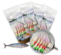SHIROKAZU Sabiki Mackerel Feather Rigs - Reflective Luminous Glow Fishing Lures with Anti-Rust Steel Hooks, Sea Fishing Bait Rigs for Bass, Mackerel, Herring, Trout, Perch & Carp (Reflective, 4 Packs)