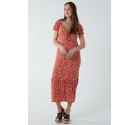 Shirred Milkmaid Sweetheart Midi Dress Blue Vanilla Orange 10