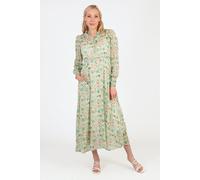 Shirred Shoulder Chiffon Midi Dress - Green, Ikat Print Sarta Green 12-14