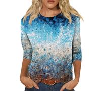 Shirt 3/4 Sleeve for Women Three Quarter Sleeve Tees Blouses Basic Crewneck T Shirt Loose Trendy Tops Pullover Womens Summer Cotton Sleeveless Tops(Blue,XL)