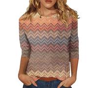 Shirt 3/4 Sleeve for Women Trendy T Shirt Three Quarter Sleeve Round Neck Tees Blouses Daily Plus Size Tops Pullover 3/4 Length Sleeve Womens Tops Cotton(Ginger,S)