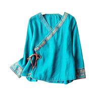 Shirt Chinese Hanfu Embroidery Improved Long Sleeve Cheongsam V-Neck Tops Chinese Floral Tang Suit Spring Tai Chi