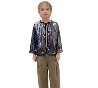 Shirt Christmas Men Girls Shiny Sequin Jacket Long Sleeve Lightweight Jackets Coat Club Party Tops Children Boys, black, 3-4 Years