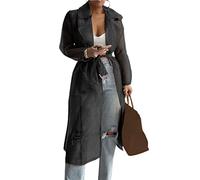 Shirt Coat Net Yarn See Through Spring Summer Lace-up Long Shirt Christmas Birthday Gifts, Black XL