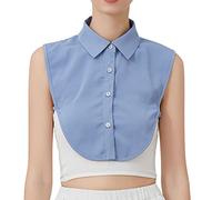 Shirt Collar Bib Women Solid Ruffle Detachable Blouse with False Collar Half Elastic Waist Shirt Collar Half Necklace (Blue, One Size)