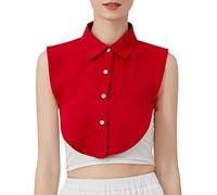 Shirt Collar Bib Women Solid Ruffle Detachable Blouse with False Collar Half Elastic Waist Shirt Collar Half Necklace (Red, One Size)