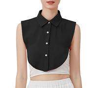 Shirt Collar Bib Women Solid Ruffle Detachable Blouse with False Collar Half Elastic Waist Shirt Collar Half Necklace (Black, One Size)