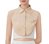Shirt Collar Bib Women Solid Ruffle Detachable Blouse with False Collar Half Elastic Waist Shirt Collar Half Necklace (Khaki, One Size)