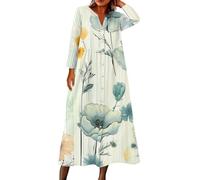 Shirt Dresses for Women UK Casual Long Sleeve Button Down Loose Retro Floral Print Comfortable Maxi Tshirt Dress,Casual Sundresses Plus Size V Neck Cocktail Dress Petite Summer Dresses for,u760k