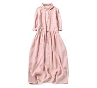 Shirt Dresses for Women UK Long Summer Dress Made with Linen Maxi Beach Dress Solid Long Sleeve Casual Dress Button Collar Tunic Dresses Baggy Basic Office Work Dress Party Wear