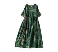 Shirt Dresses for Women UK Long Summer Dress Made with Linen Maxi Beach Dress Solid Long Sleeve Casual Dress Button Collar Tunic Dresses Baggy Basic Office Work Dress Party Wear