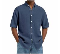 Shirt for Men Short Sleeve Plain Regular Fit Summer Shirts Comfy Button Down Shirt Home Outdoor Casual Daily Wear Strechy Collar Tops Men Size S-5XL