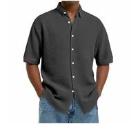 Shirt for Men Short Sleeve Plain Regular Fit Summer Shirts Comfy Button Down Shirt Home Outdoor Casual Daily Wear Strechy Collar Tops Men Size S-5XL
