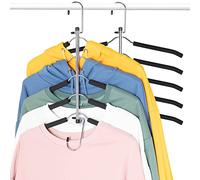 Shirt hangers Space Saving - Jeowoqao Non Slip Coat Hangers with Padded Foam Stainless Steel 5 in 1 Organizer Heavy Duty Hangers for Clothes Hoodie Coat Sweater Suit T-Shirt (Black,2Pack)