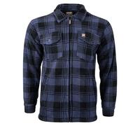 JACK PYKE Men’s Tundra Shirt - Checked Flannel Long Sleeve Zip Shirt with Fleece Lining, Turn-Down Collar, Multi Pockets, Button Cuffs for Shooting or Casual Wear - Navy Medium