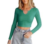 Shirt Long Sleeve Women's Black Crop Top Long Sleeve Women's Tops Slim Fit Crop Tee Shirts Long Sleeves V-Neck Blouses Aesthetic Skims Clean Girl Clothes Solid Classic Streetwear Casual