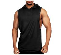 Shirt Man Vest Men's Solid Color Brushed Hooded Vest Sleeveless Sports Fitness Breathable Casual Loose Comfortable Tank Top Army, black, L