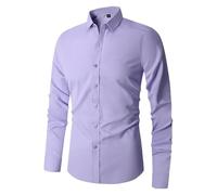 Shirt Mens Cotton Long Sleeve Non-Iron Slim Fit Long Sleeve Shirt Mens Regular Fit Men's Shirts Wrinkle Free Business Shirts Casual Shirt Classic Traditional Shirt Men Suit Shirt Top Purple