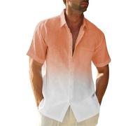 Shirt Men's Gradient Linen Shirts Casual Short Sleeve T-Shirts Button Down Beach Shirt Summer Shirts Casual Shirt for Men Holiday, orange, XXL