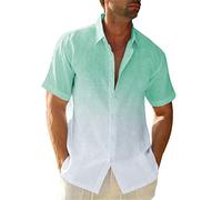 Shirt Men's Gradient Linen Shirts Casual Short Sleeve T-Shirts Button Down Beach Shirt Summer Shirts Casual Shirt for Men Holiday, mint green, XXL