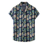 Shirt Men's Short Sleeve Hawaiian Shirt Summer Shirt Lightweight Slim Fit Casual Shirt Non-Iron Casual Beach Shirt Elegant Holiday Shirt Funny Hawaiian Shirt Men Leisure Party Shirt, darkblue, XXL