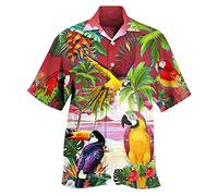 Shirt Men's Short Sleeve Hawaiian Shirt Summer Shirt Slim Fit Lightweight 2024 Casual Shirt Non-Iron Casual Beach Shirt Outdoor Elegant Holiday Shirt Hawaiian Shirt Men Leisure Party Shirt, B-red, 3XL
