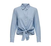 ONLY Women's ONLLECEY LS Stripe Knot DNM Shirt NOOS Blouse, Cloud Dancer/Stripes:Medium Blue, M