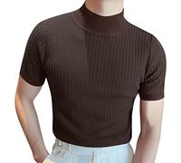 Shirt Pack Male Summer Solid T Shirt Blouse High Collar Turtleneck Short Sleeve Tops T Shirt Mens Fashion Brown