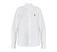 Ami Paris Mens Ami Paris Logo-Embroidered Regular-Fit Cotton Shirt Blanc Naturel XL